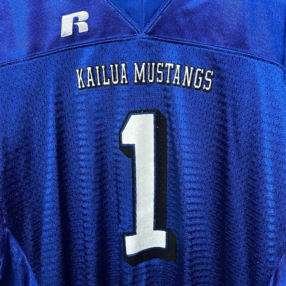 vintage 2000s Russell athletic Kailua Mustangs # 1 blue sports football jersey - Picture 2 of 5